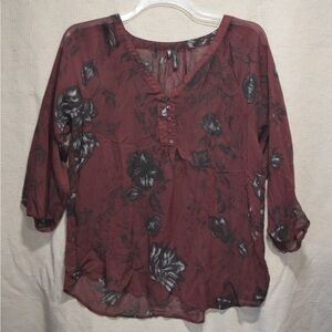 Maurices Burgundy Floral Blouse